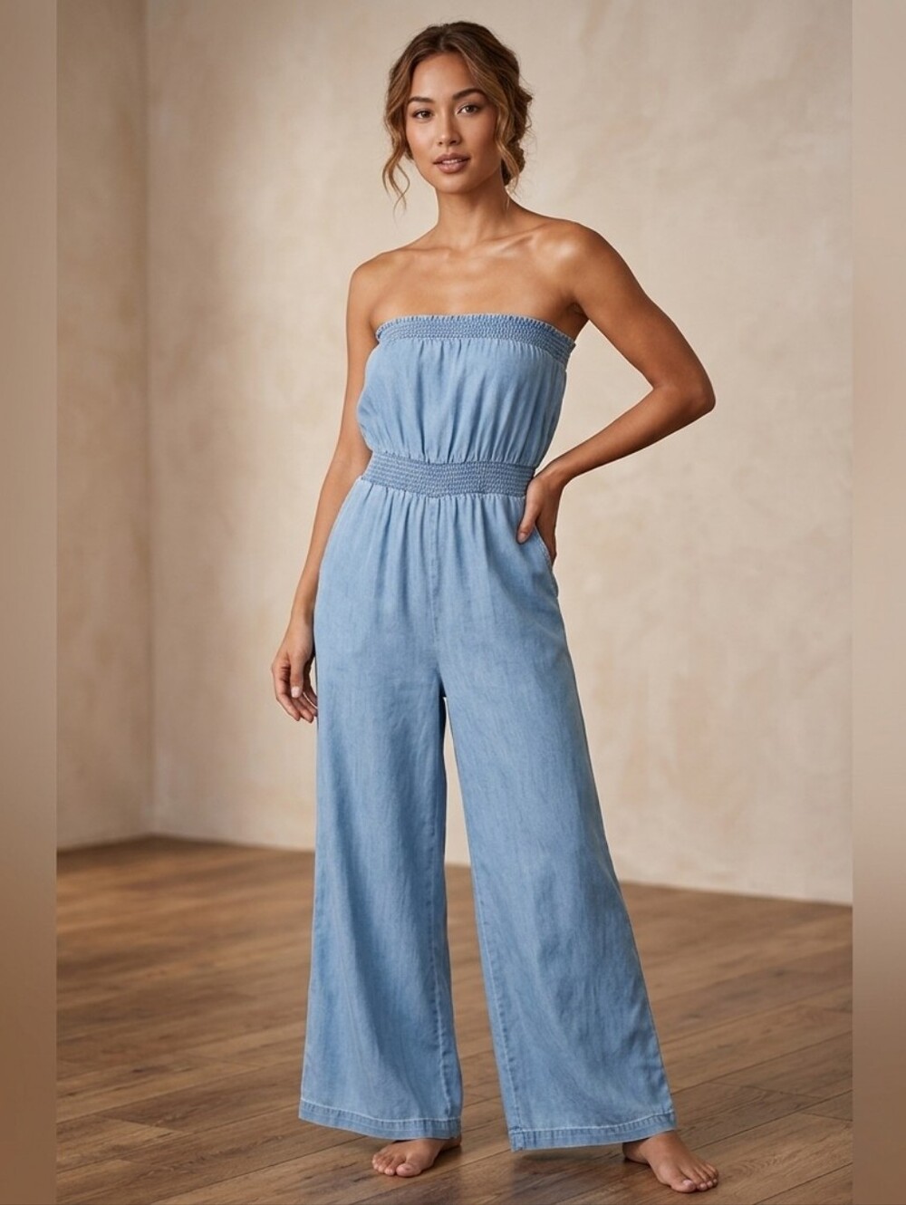 Guess Light Blue Strapless Jumpsuit